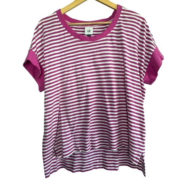 CAbi Striped Short Sleeve Tee Pink White Style 6212 Size Medium - Picture 1 of 5
